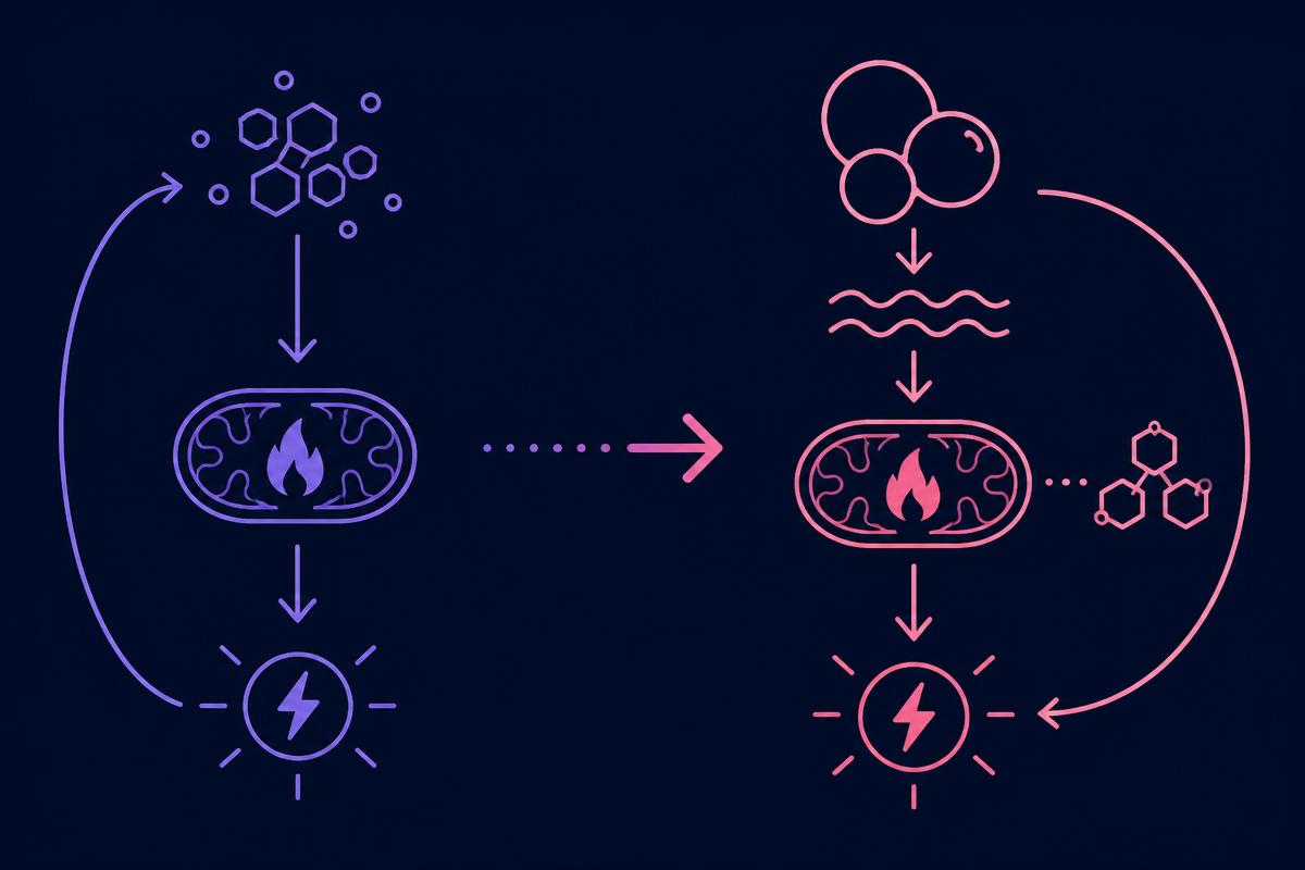 Diagram showing the metabolic switch from burning glucose to burning fat as ketones